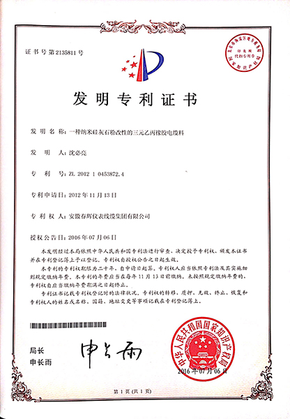 春辉集团发明专利证书